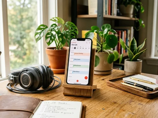 Creator desk setup showing an Instagram Story schedule on smartphone (AI Generated Image)